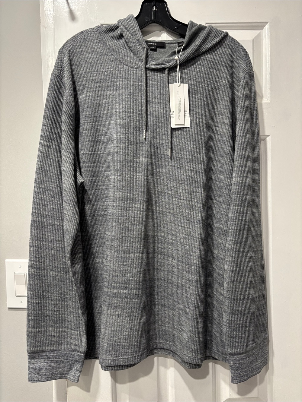 Vince Men’s Heather Thermal Popover Hoodie Gray XL NWT